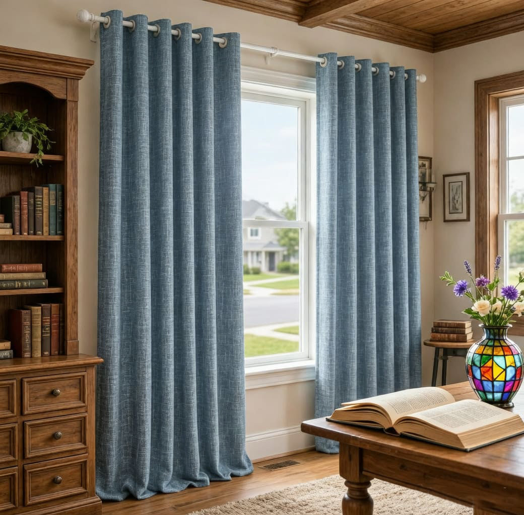 Ocean Mist Blue Curtains Rough Grainy Texture Drapes for Bedroom