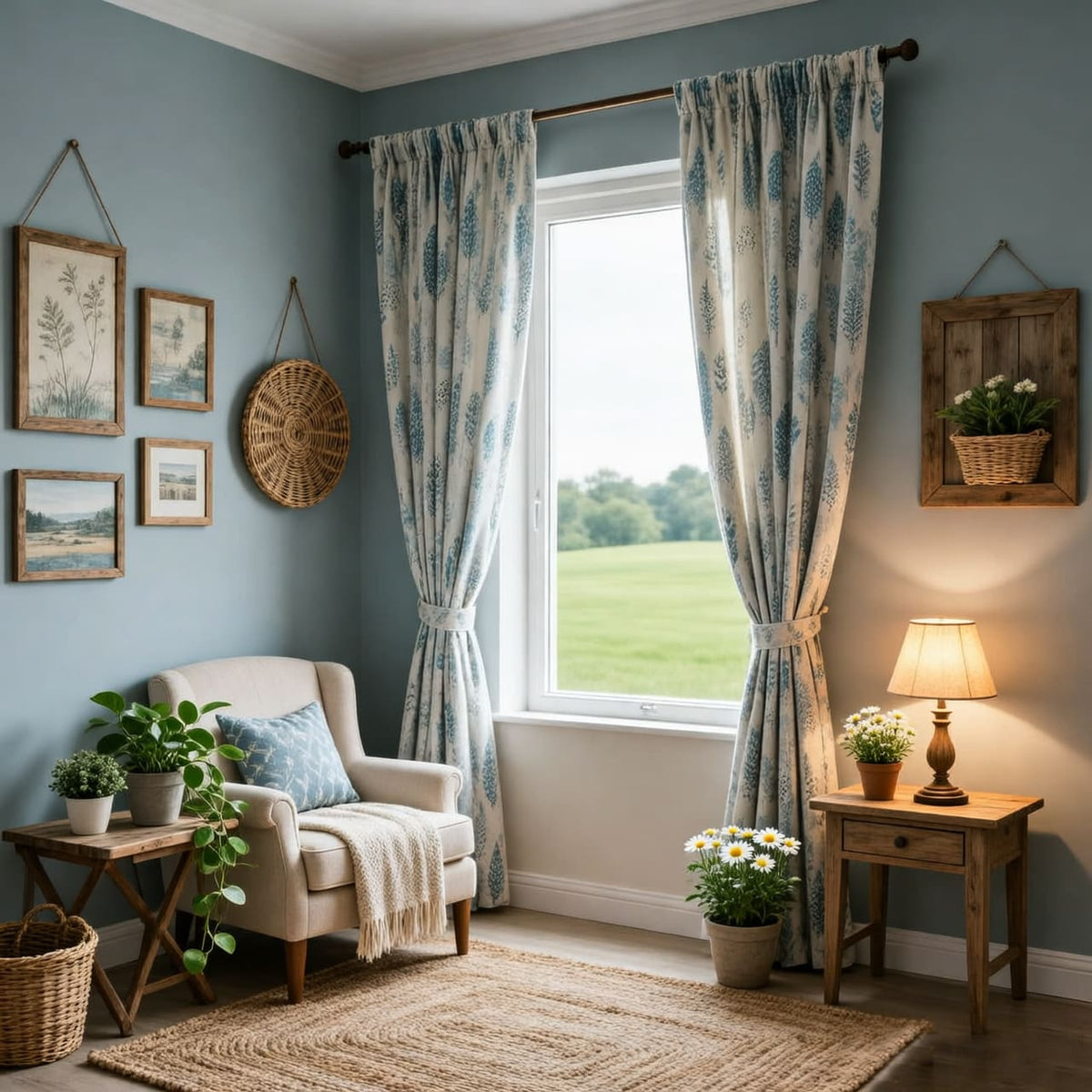 Blue Feathers Pattern Curtains Morden Fashion Misty Gray Drapes