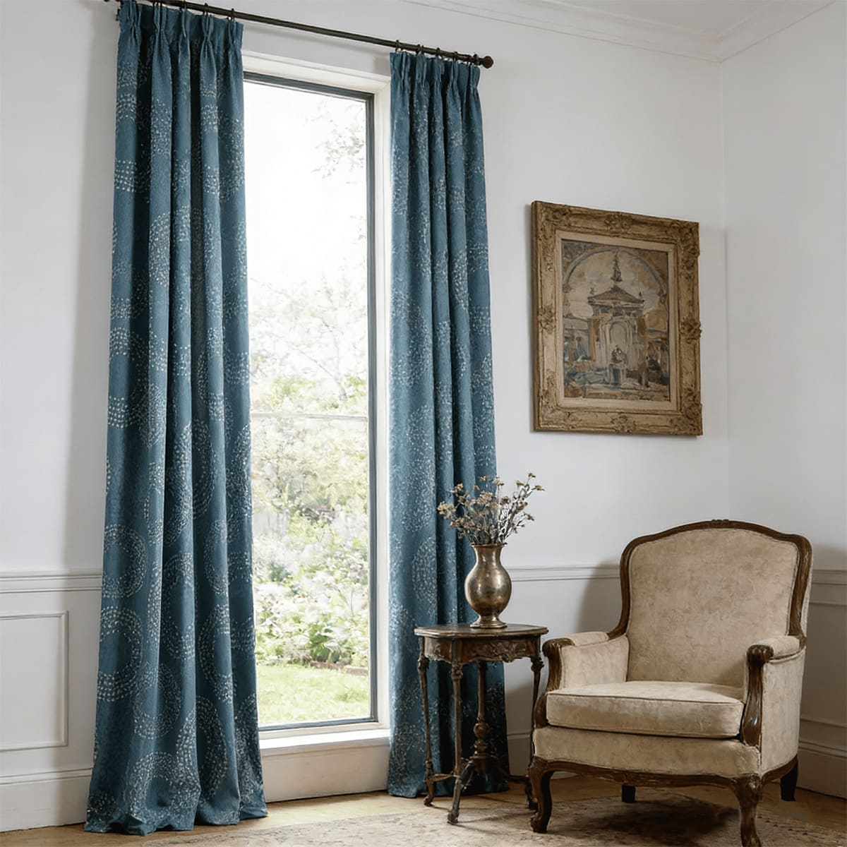 Silent Night Sparkle Drapes Teal Blue Geometric Curtains