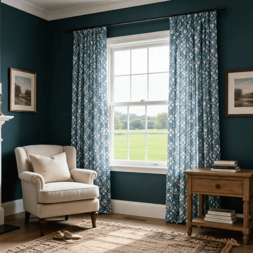 Blue Gray Plaid Curtains Weave Style Drapes