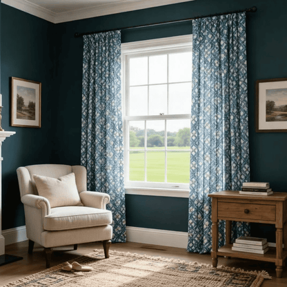 Blue Gray Plaid Curtains Weave Style Drapes