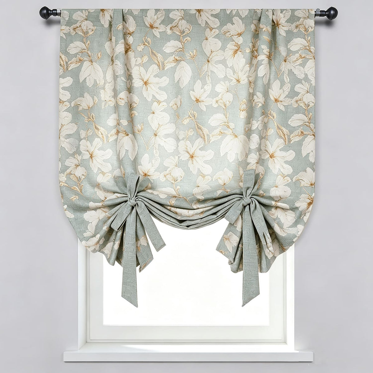 Stone Blue Fig Leaf Balloon Shade Curtains Art Painting Drapery