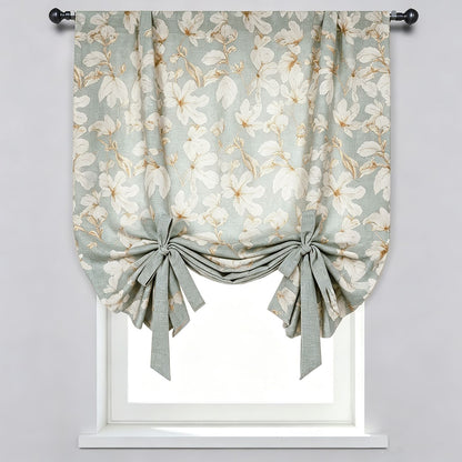 Stone Blue Fig Leaf Balloon Shade Curtains Art Painting Drapery