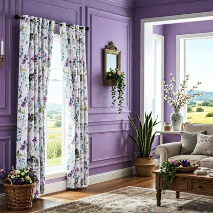 Blue/Purple/Green Leaf Curtains Blackout Rosemary and Thyme Drapes