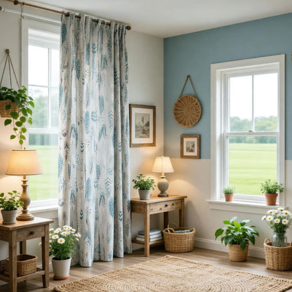 Blue Feathers Pattern Curtains Morden Fashion Misty Gray Drapes