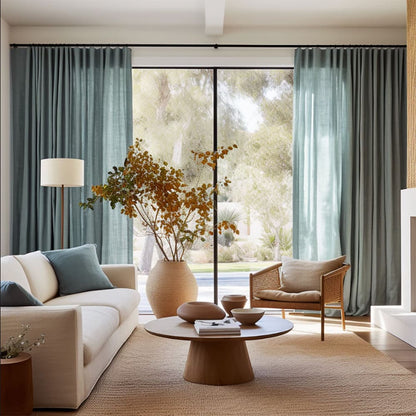 Serene Azure Blue Gray Linen Curtain