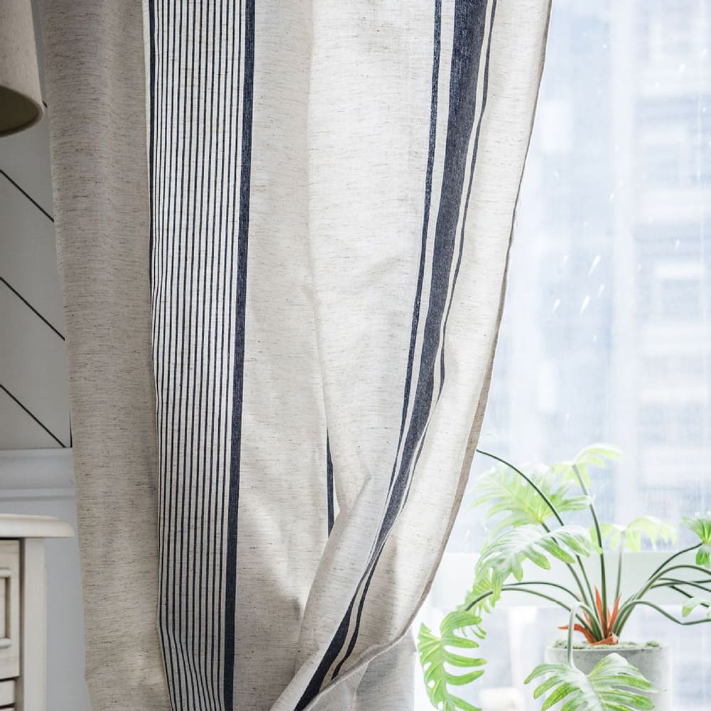 Navy Blue Stripe Curtains Natrual Linen Drapes