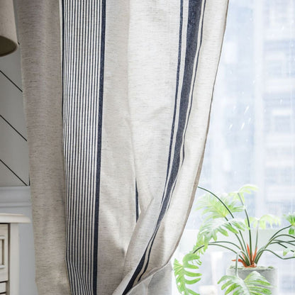 Navy Blue Stripe Curtains Natrual Linen Drapes