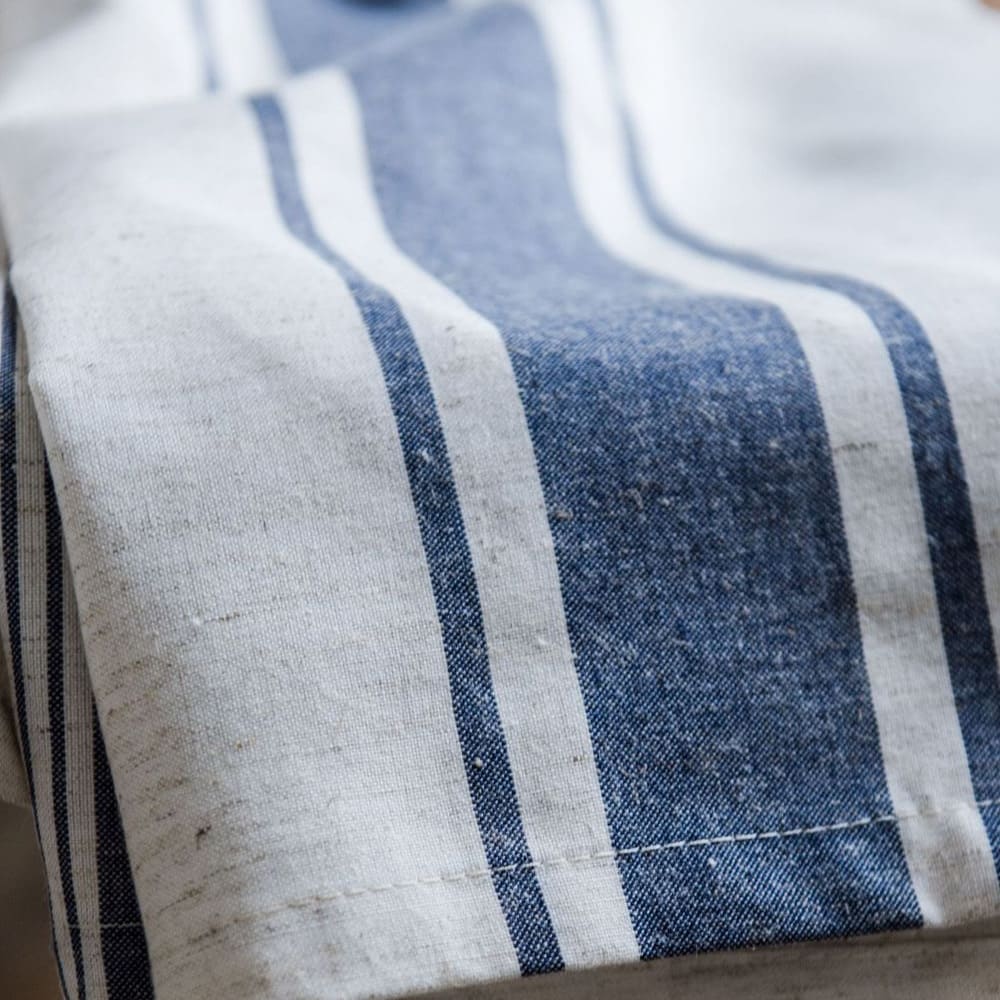 Navy Blue Stripe Curtains Natrual Linen Drapes