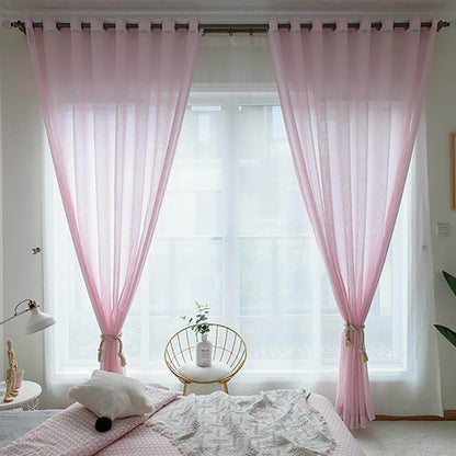 Semi-sheer blush curtain panels made with breathable gauze fabric