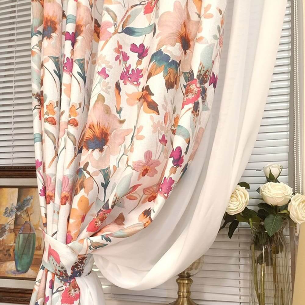Boho flower soundproof hooked curtains for bedroom drapes for sale