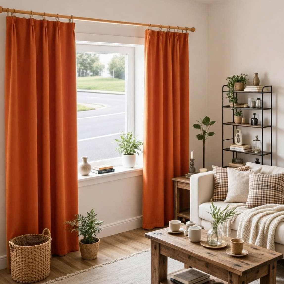 Warm Burnt Orange Terracotta Solid Curtains-Autumn Room Darkening Drapes