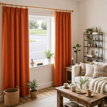 Warm Burnt Orange Terracotta Solid Curtains-Autumn Room Darkening Drapes