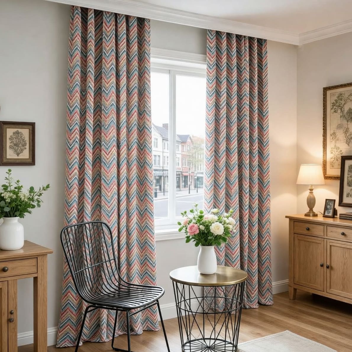 Modern Blue Red Chevron Curtains Geometric Blackout Drapes for Sale