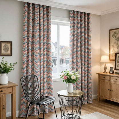 Modern Blue Red Chevron Curtains Geometric Blackout Drapes for Sale