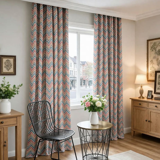 Modern Blue Red Chevron Curtains Geometric Blackout Drapes for Sale