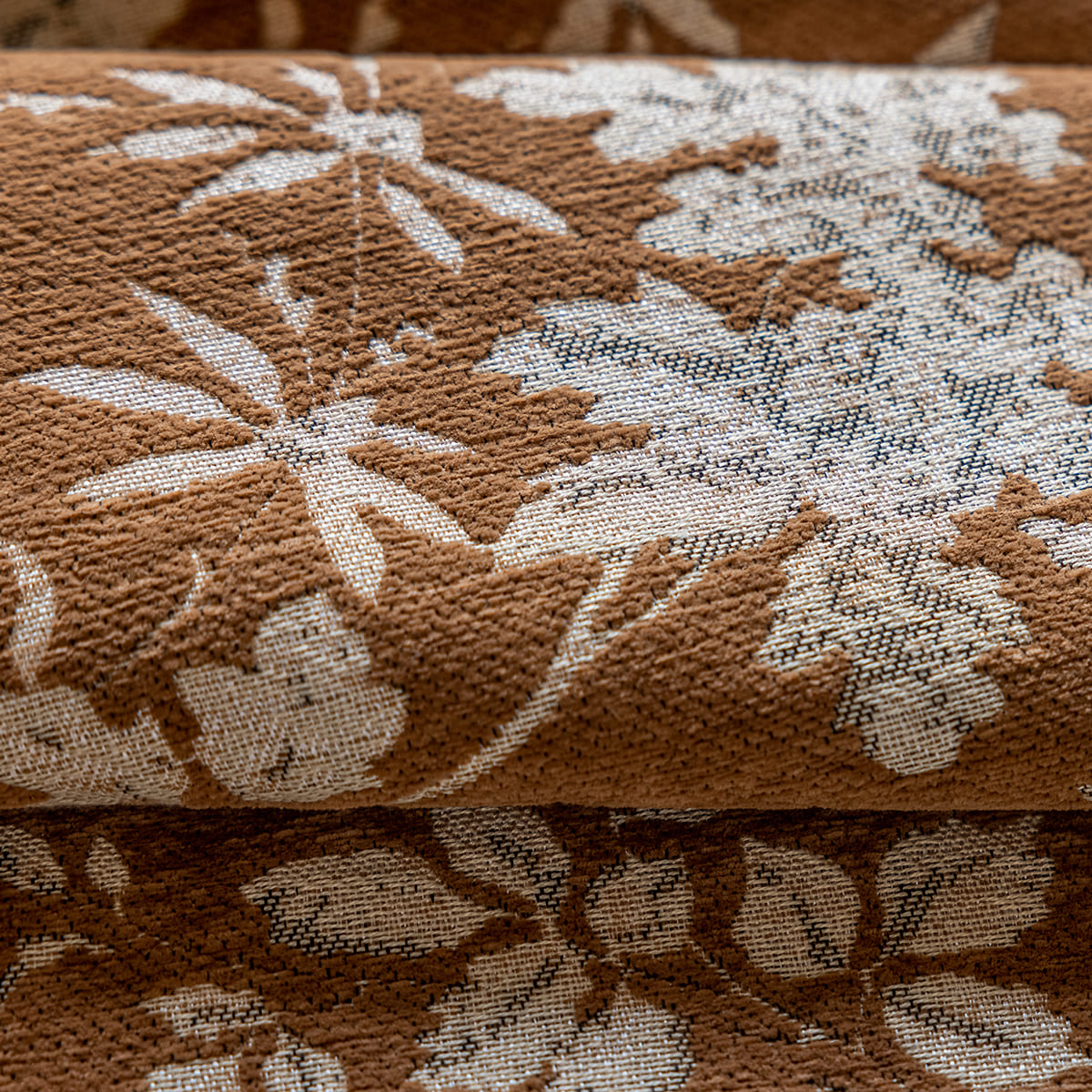 Warm Vintage Earthy Brown Floral Botanical Retro Chenille Curtains