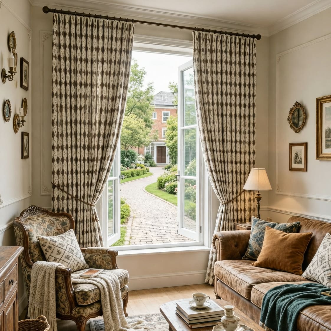 Heritage Argyle Diamond Brown Beige Curtains