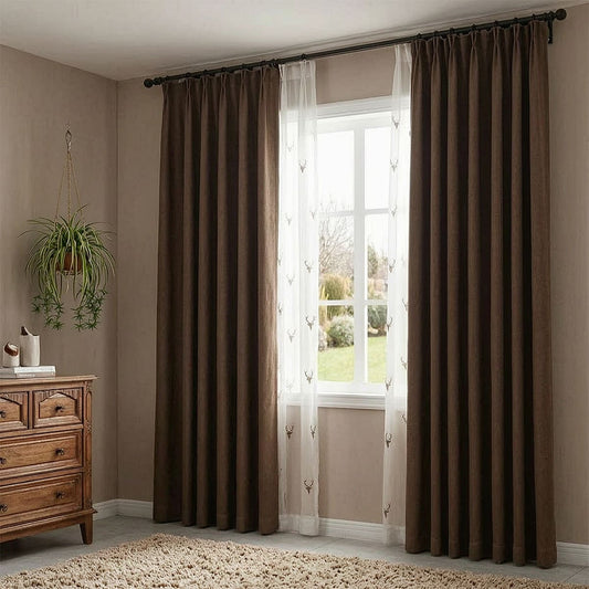 Brown Cotton Linen Soft Curtains Room Darkening Drapes for Bedroom 1 Set of 2 Panels