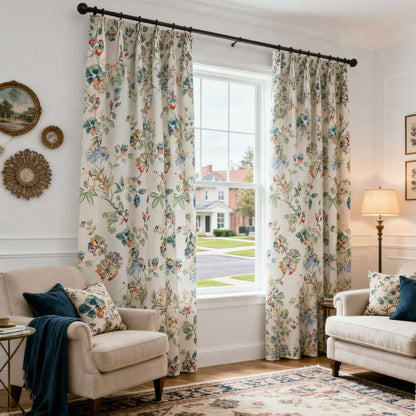 American Country Pastoral Natural Parrot Flower Pinch Pleat Curtains