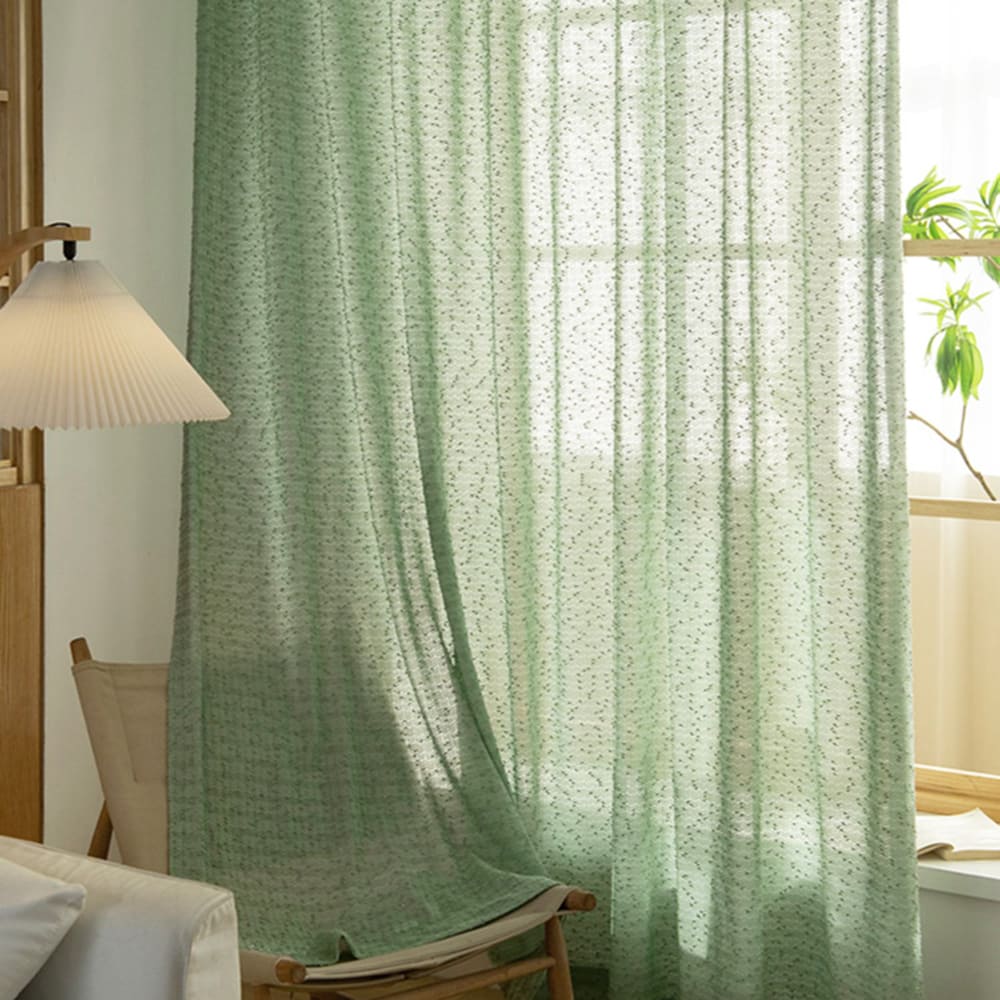 French Chanle Style Graceful Sheer Curtains Mint Green/Light Brown/White
