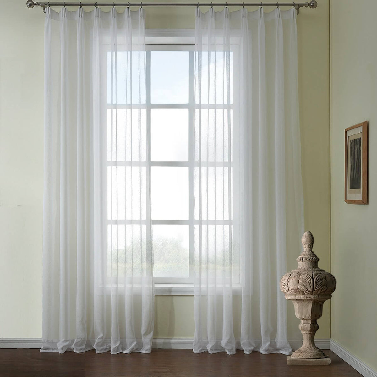 Cheap pinch pleat white sheer curtains for living room window sheers