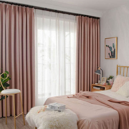 Cheap rose quartz pink pinch pleat curtains cotton linen window drapes
