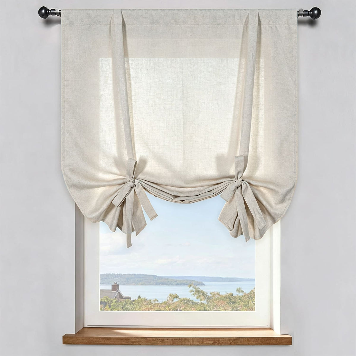 Beige Natural Linen Balloon Shade Curtains Drapes