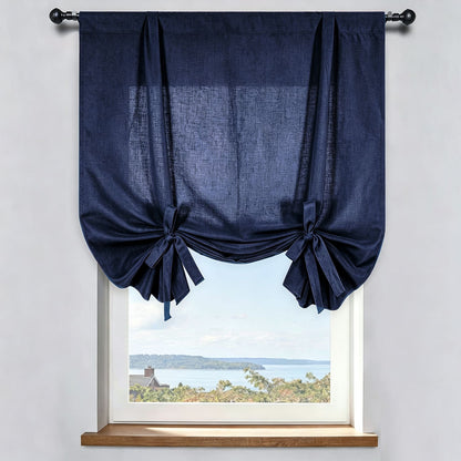 Navy Blue Natural Plain Linen Balloon Shade Curtains