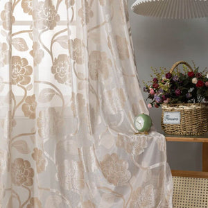 Elegant beige floral sheer curtains for living room sheers for sale
