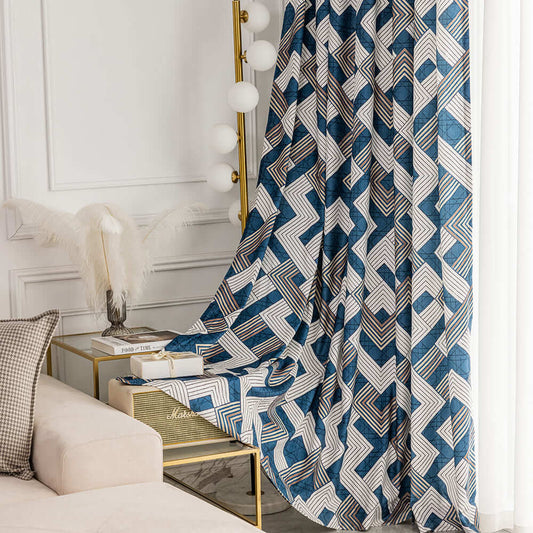 elegant blue geometric light filtering curtains bedroom window treatments