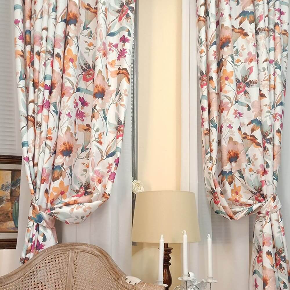 Elegant flower curtain panels grey pink dining room curtains for sale