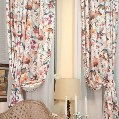 Elegant flower curtain panels grey pink dining room curtains for sale
