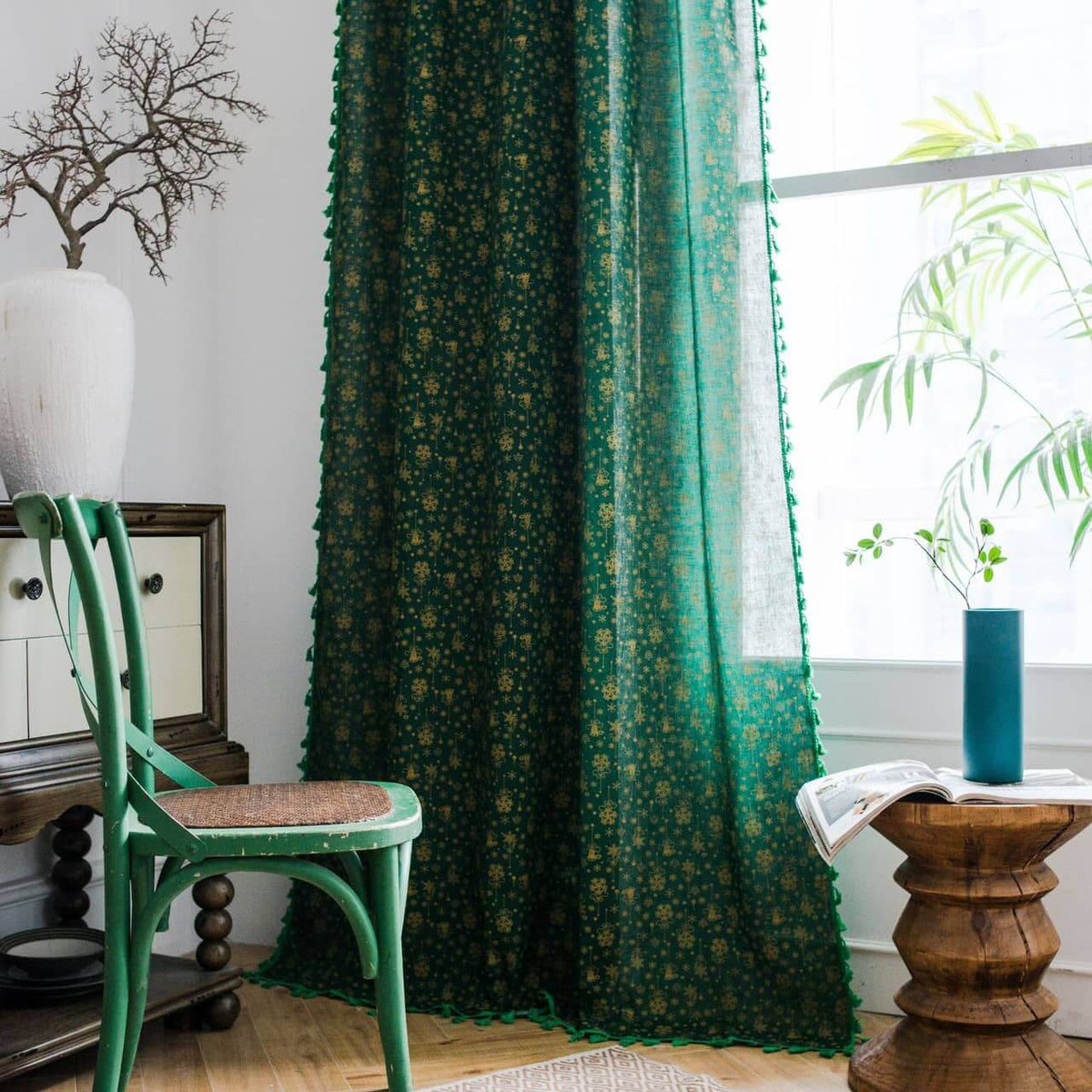 Elegant green christmas tree dining room curtains for sale window drapes