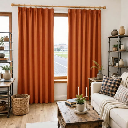 Warm Burnt Orange Terracotta Solid Curtains-Autumn Room Darkening Drapes