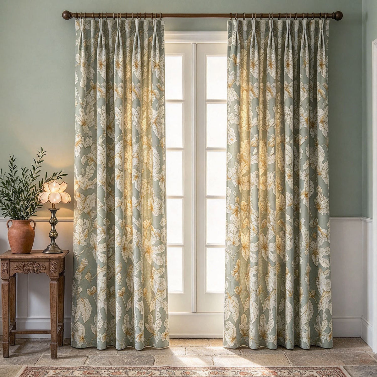 Stone Blue Fig Leaf Curtains Art Painting Living Room Darkening Drapes
