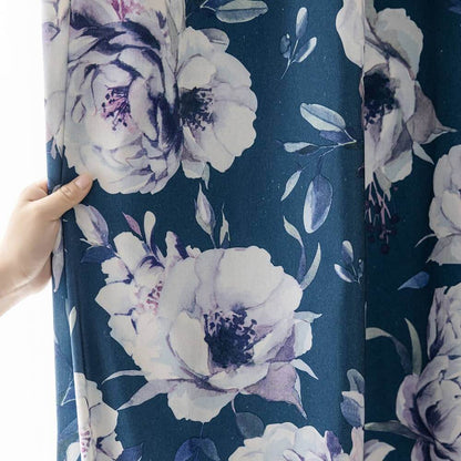 Fine blue floral blackout curtains for bedroom window treatments
