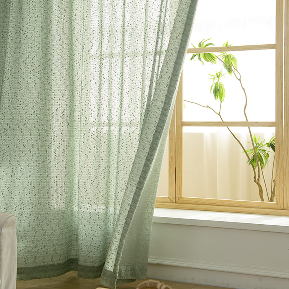 French Chanle Style Graceful Sheer Curtains Mint Green/Light Brown/White