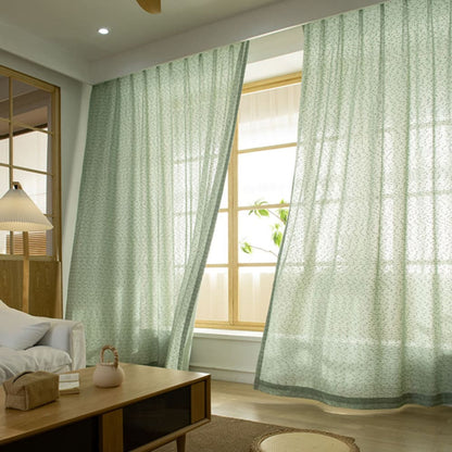 French Chanle Style Graceful Sheer Curtains Mint Green/Light Brown/White
