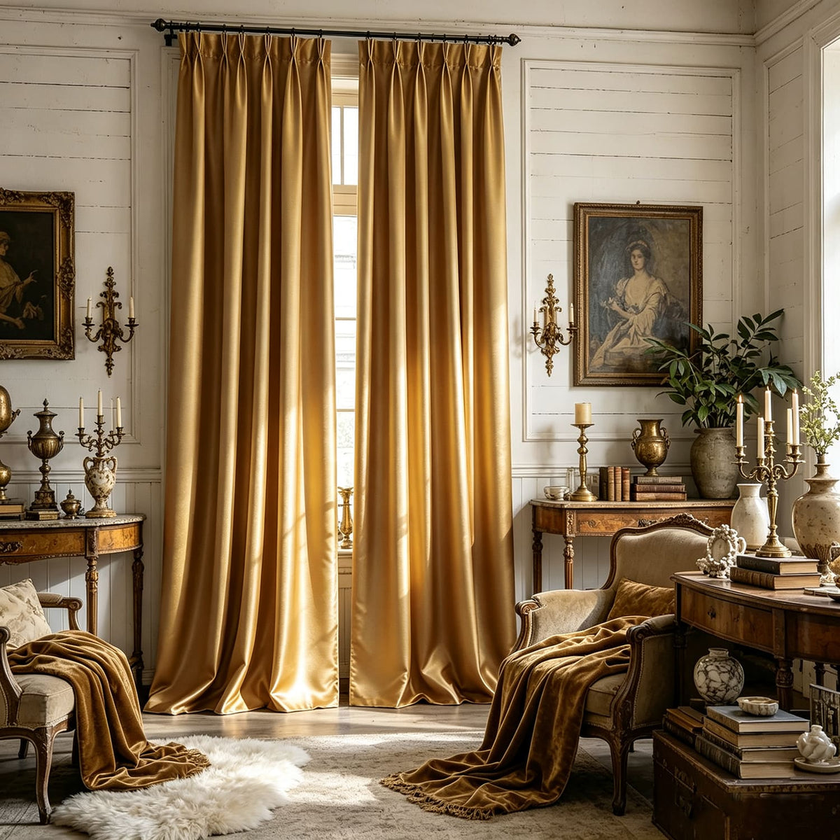 Elegant Antique Gold Blackout Curtains Thermal Insulated Drapes