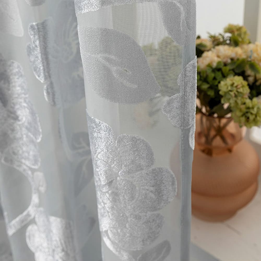 Gray Ciselé Velvet Jacquard Floral Sheer Curtains