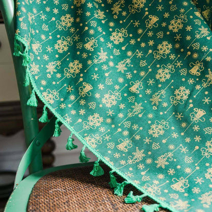 Green christmas kitchen curtains tassel decorative drapery panels