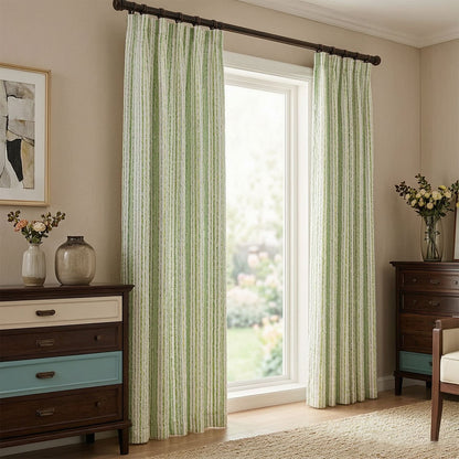 Country Fresh Light Green Micro‑Check Window Drapes