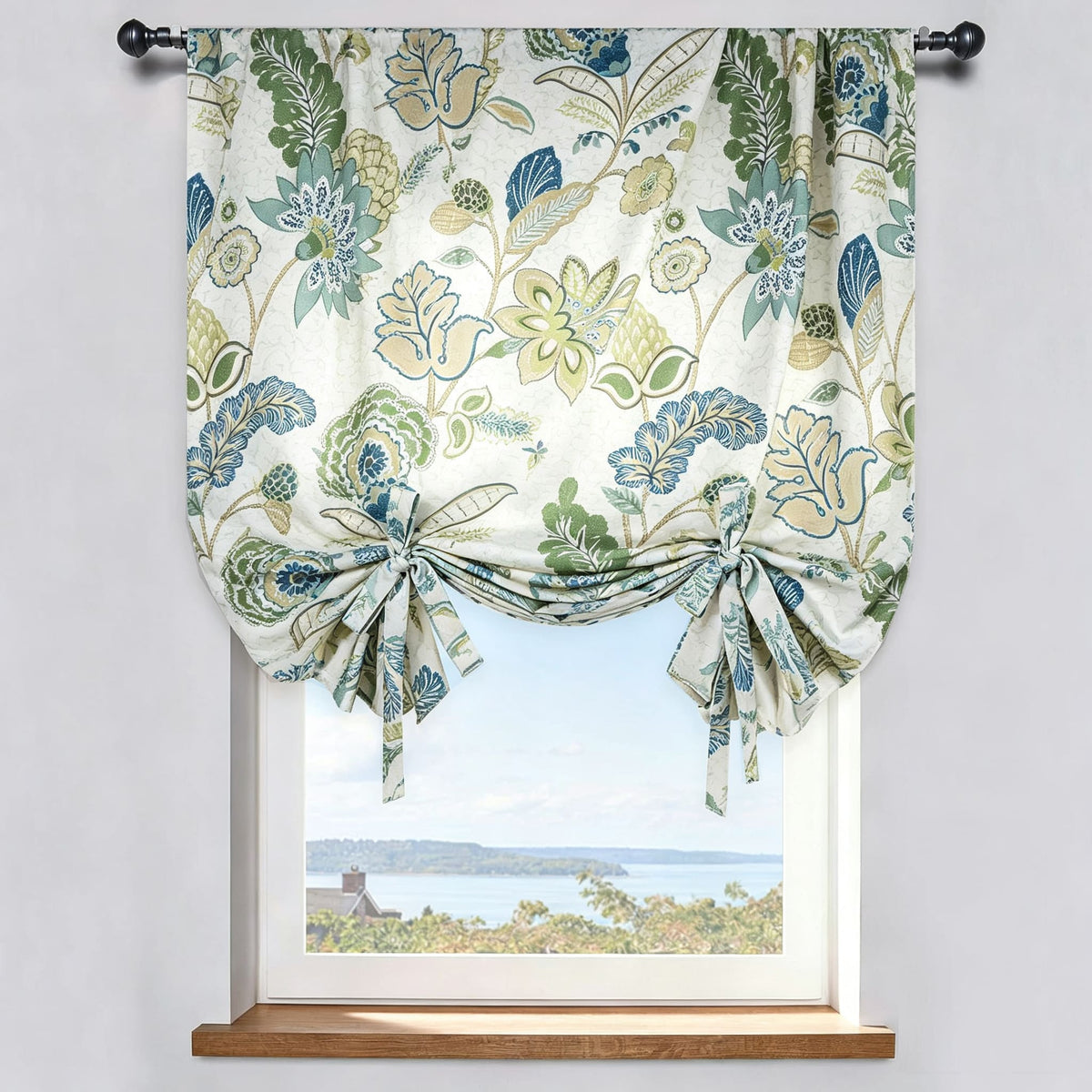 Soft Tone Green & Blue Lush Floral Modern Balloon Shade Curtains