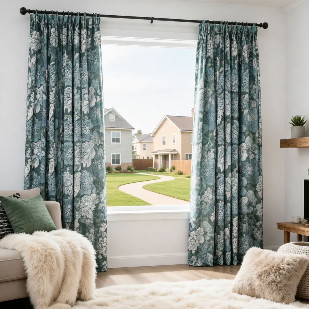 Turquoise Curtains Peony Flowers Drapes for Living Room