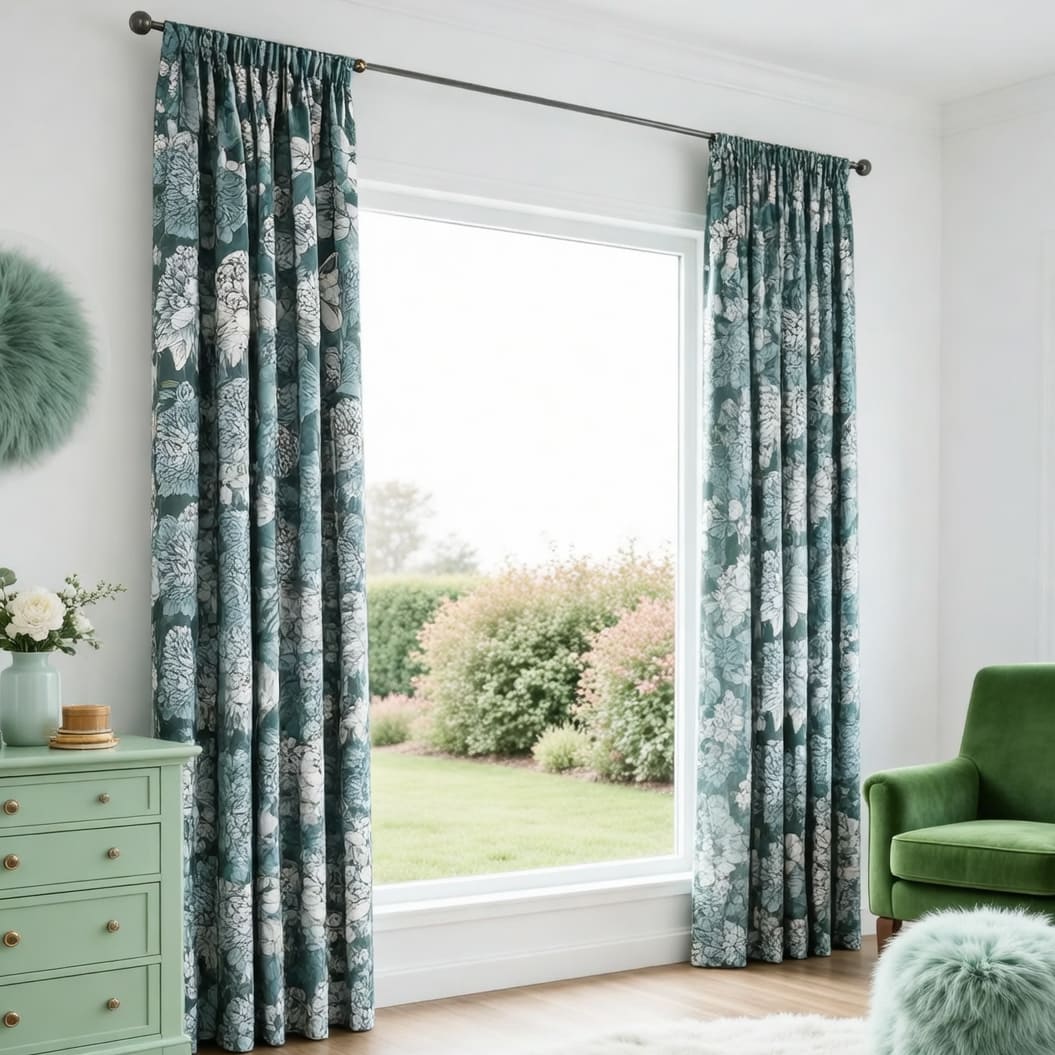 Turquoise Curtains Peony Flowers Drapes for Living Room