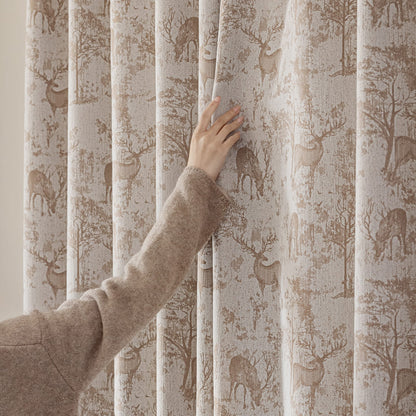 Cozy Happy Deer Tree Chenille Jacquard Farmhouse Elegant Curtains