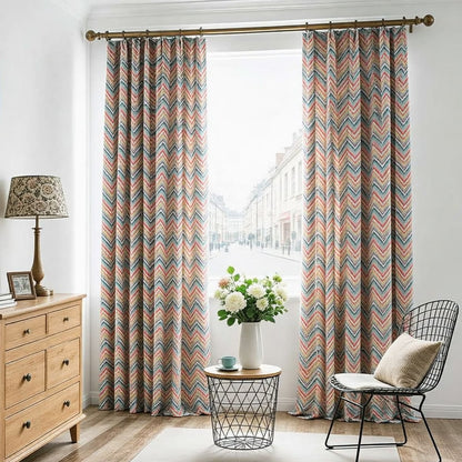 Modern Blue Red Chevron Curtains Geometric Blackout Drapes for Sale