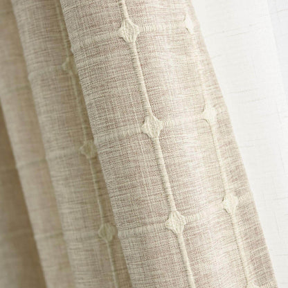 Khaki plaid embroidered linen blackout curtains for bedroom custom drapes