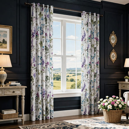 Blue/Purple/Green Leaf Curtains Blackout Rosemary and Thyme Drapes